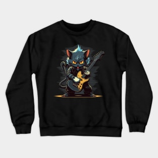 Retro 90s Cat Playing Guitar Gifts Guitarist Concert Guitar Crewneck Sweatshirt